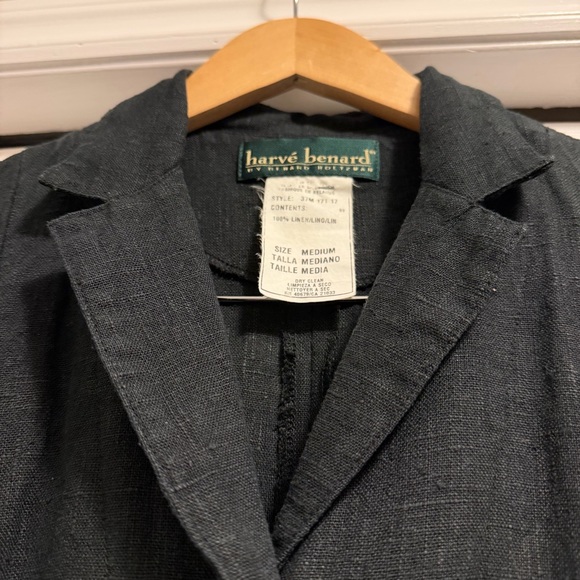 Vintage Harvé Benard Black Linen Midi Dress Medium Tailored Minimalist - Picture 3 of 9